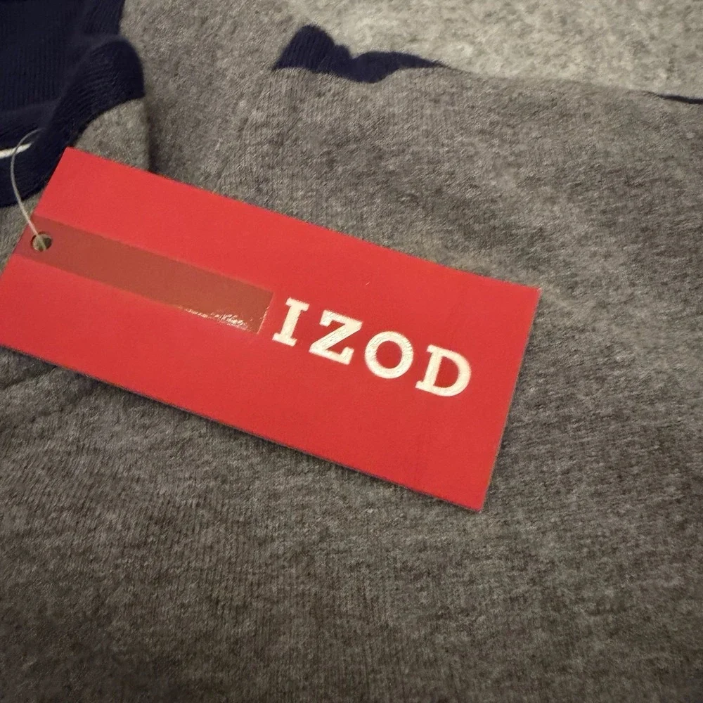 IZOD Men's 1/4 Zip Sweatshirt Cotton Pullover Gray With Blue Stripes Size XL NWT
